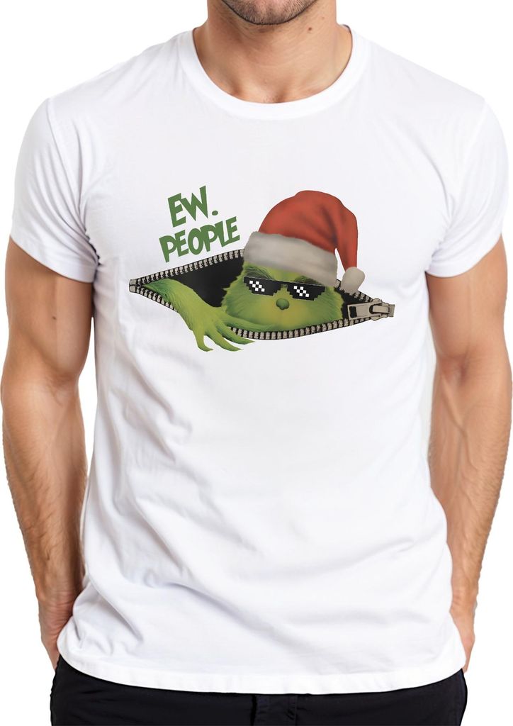 EW PEOPLE Weihnachtsmuffel grün Pixel Sonnenbrille Reißverschluss Herren T-Shirt, Weiß, 3XL