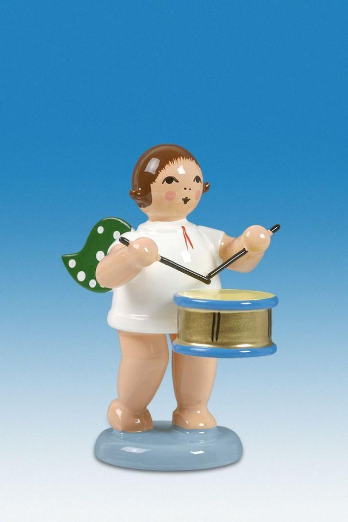 Holzfigur Engel mit Trommel und Krone Höhe 6cm NEU