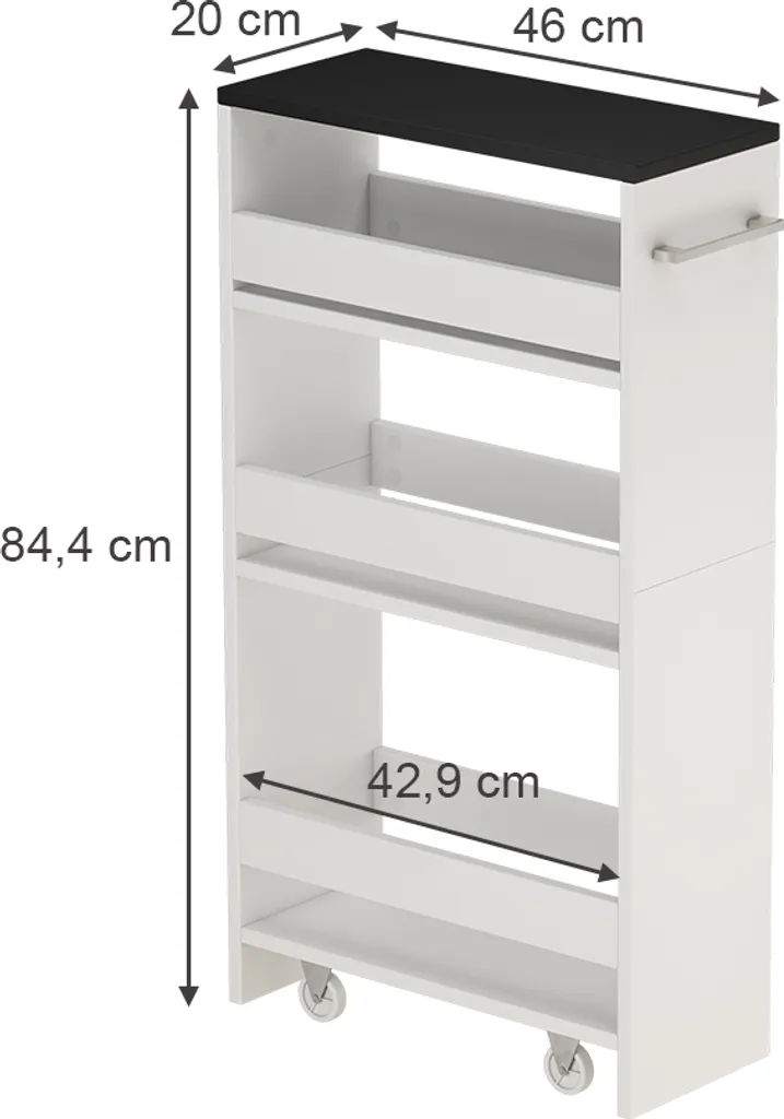 Petit caisson mobile 20x84 cm blanc et anthracite avec étagères Rivo