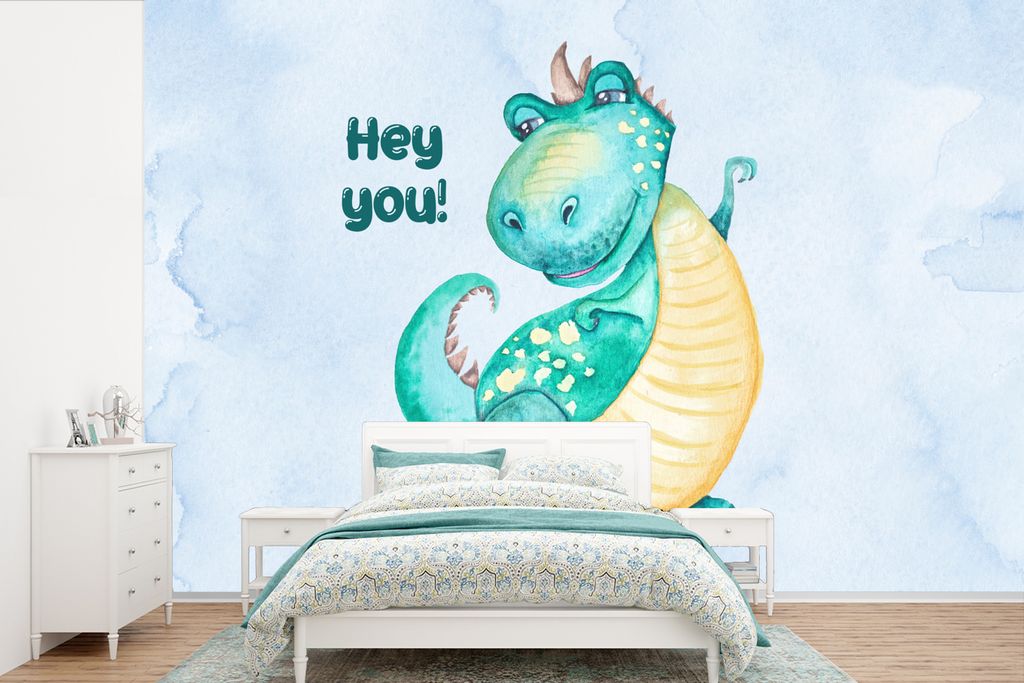 MuchoWow Fototapete für Wohnzimmer oder Schlafzimmer Wandtapete Vinyl Motivtapete Dinosaurier - Tapete Kinderzimmer - Zitat - Jungen - Mädchen...