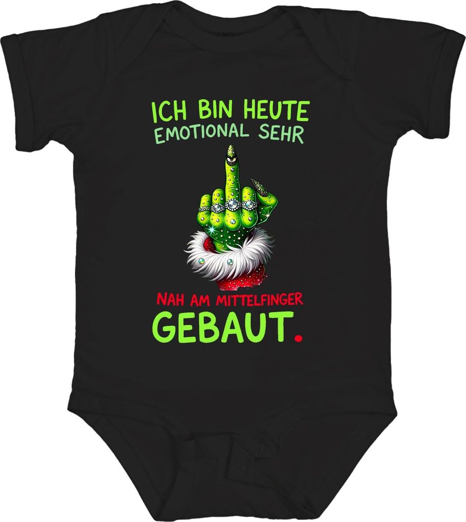 ICH BIN HEUTE EMOTIONAL NAH AM MITTELFINGER Grinch Weihnachten Unisex Baby Body, Schwarz, 3/6