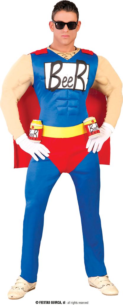 Superhelden Abenteuerfigur Bierliebhaber Junggesellenabschied Fun Kostüm Comicheld Männlich Accessoires Getränk Parade Rasante Farbe, Größe: 4...
