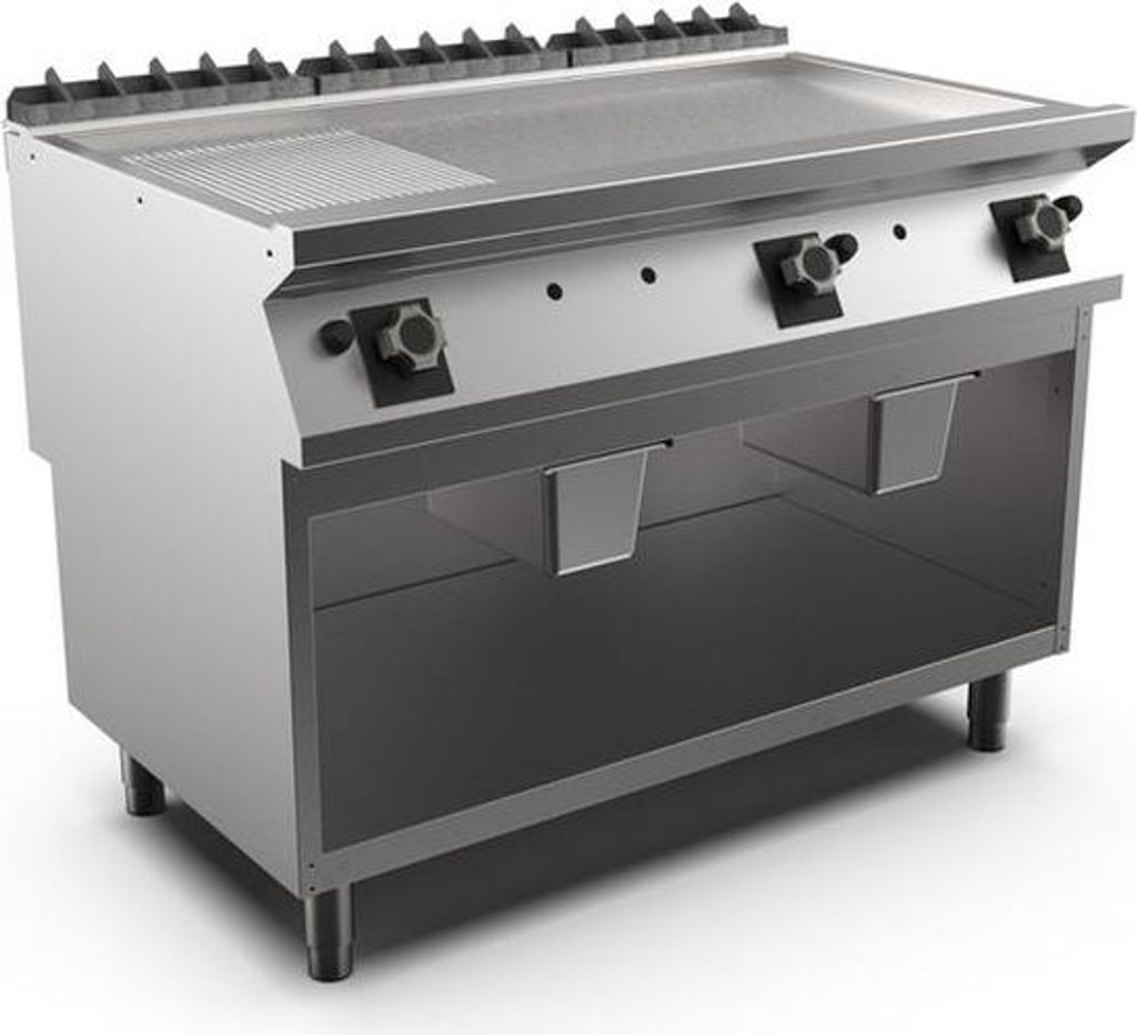 Mareno M1-700 Gas-Grillplatte mit 2/3 glatter und 1/3 gerippter Mattchromplatte, 120cm