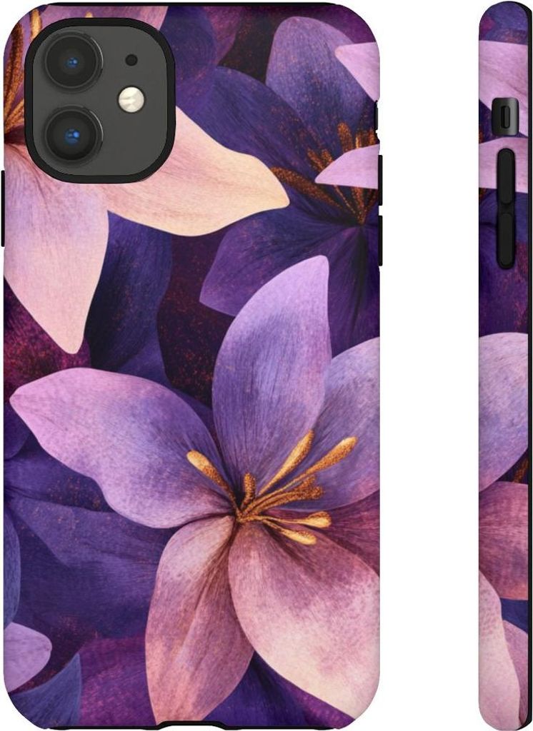 Blumendesign in Lila und Gold – Hülle Kompatibel mit iPhone 11