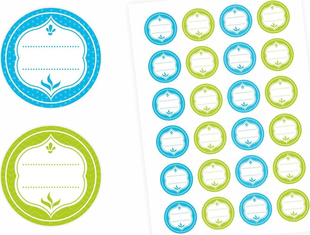 24 Universaletiketten - blau & grün - rund 4 cm Ø - Haushaltsetiketten Sticker Aufkleber