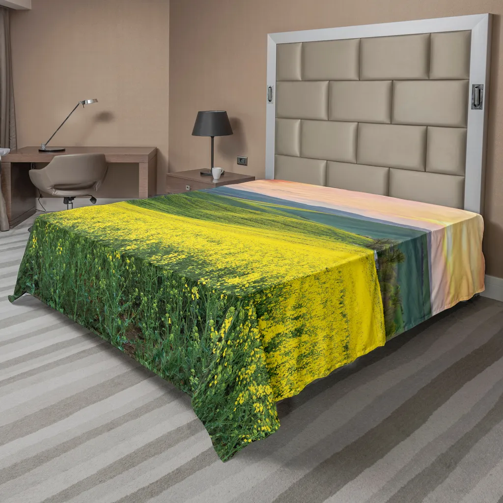 Drap plat pour lit décoratif 260x228 cm ambiance nature jaune ensoleillé