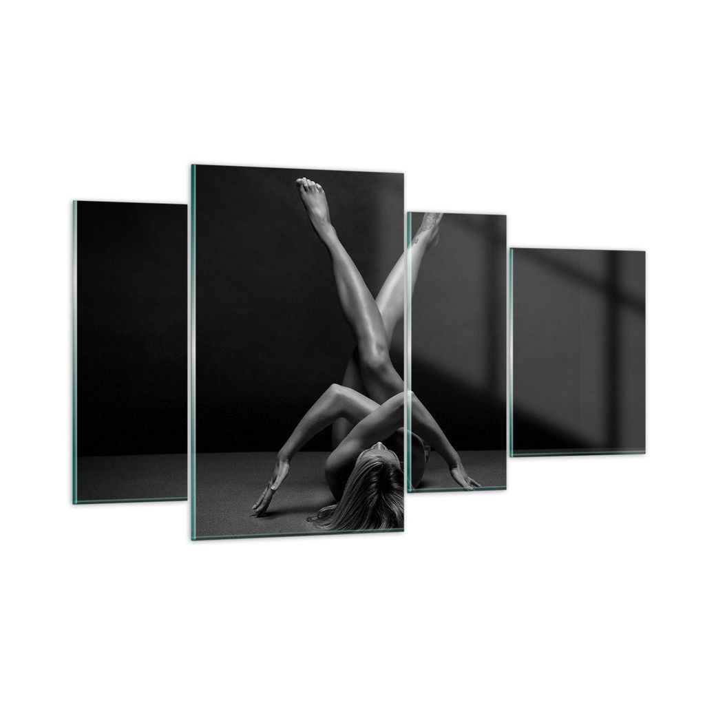 Bilder auf glas - 4 Teile - Frau Gymnastik Yoga - 120x70cm - Glasbilder - Wandbilder - Bilder - zum Aufhängen bereit - Wanddekoration aus Glas - G...