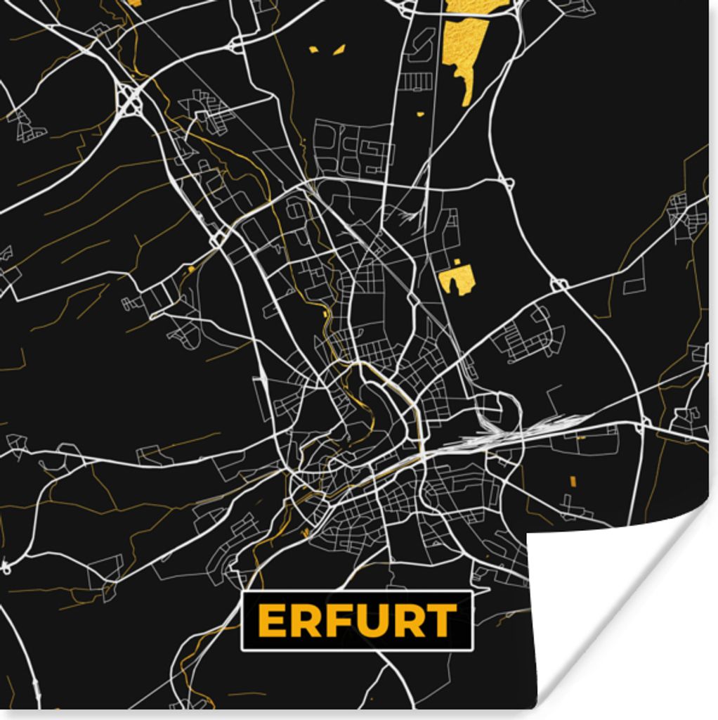 MuchoWow Poster Erfurt - Gold - Deutschland - Karte - Stadtplan 75x75 cm - Wand Dekoration