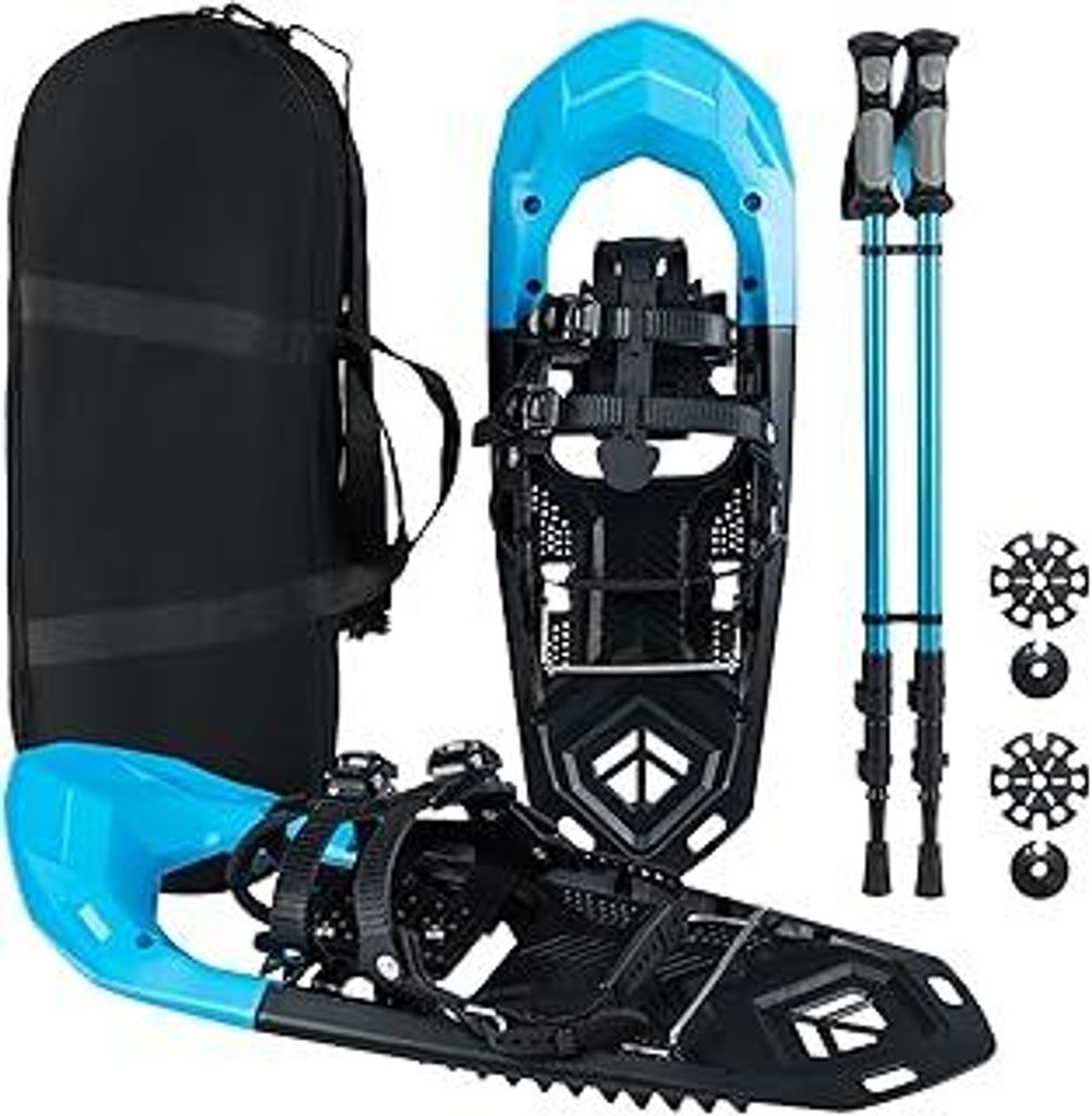 COSTWAY Schneeschuhe mit Steighilfe, Schuhgröße 35-45 bis 90kg, leichtes Schneeschuh-Set mit Trekkingstöcke & Tragetasche für Herren, Damen & J...