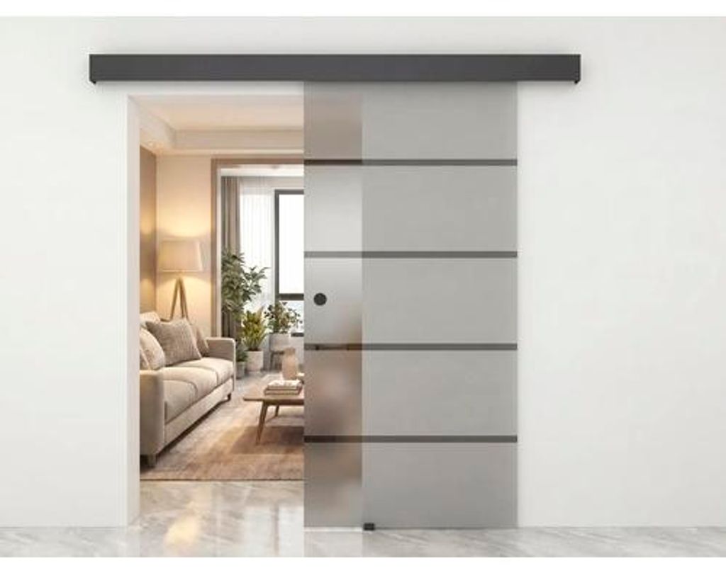 Pertura Glasschiebetür Komplettset Neta 4-Stripes 900 x 2050 x 8 mm Links/rechts inkl. Beschlag Svart Aluminium pulverbe