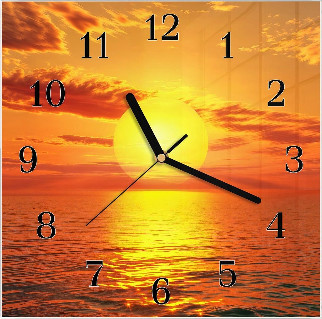Wanduhr aus Glas mit Motiv Sonnenuntergang Meer- 30 x 30 cm - inkl. Aufhängesystem