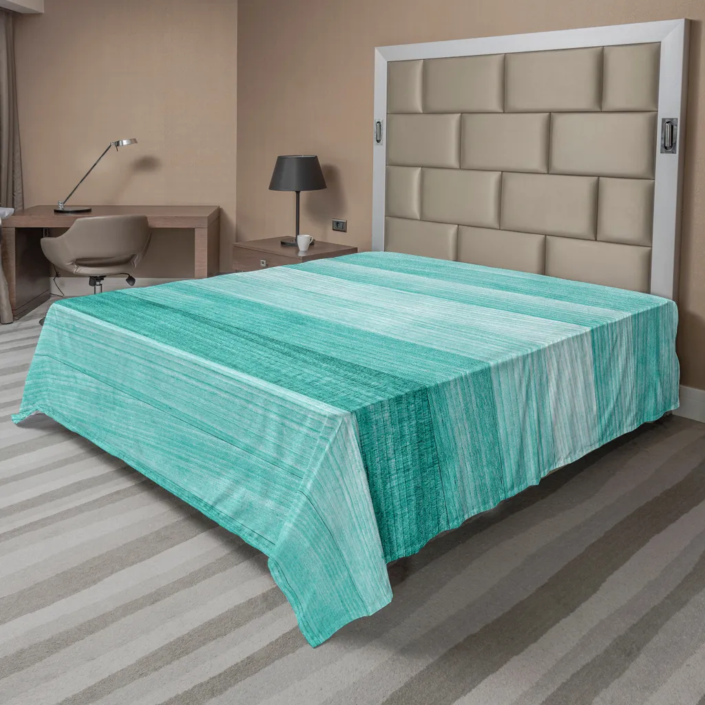 Drap de lit turquoise doux et infroissable 260x228 motif bois rustique