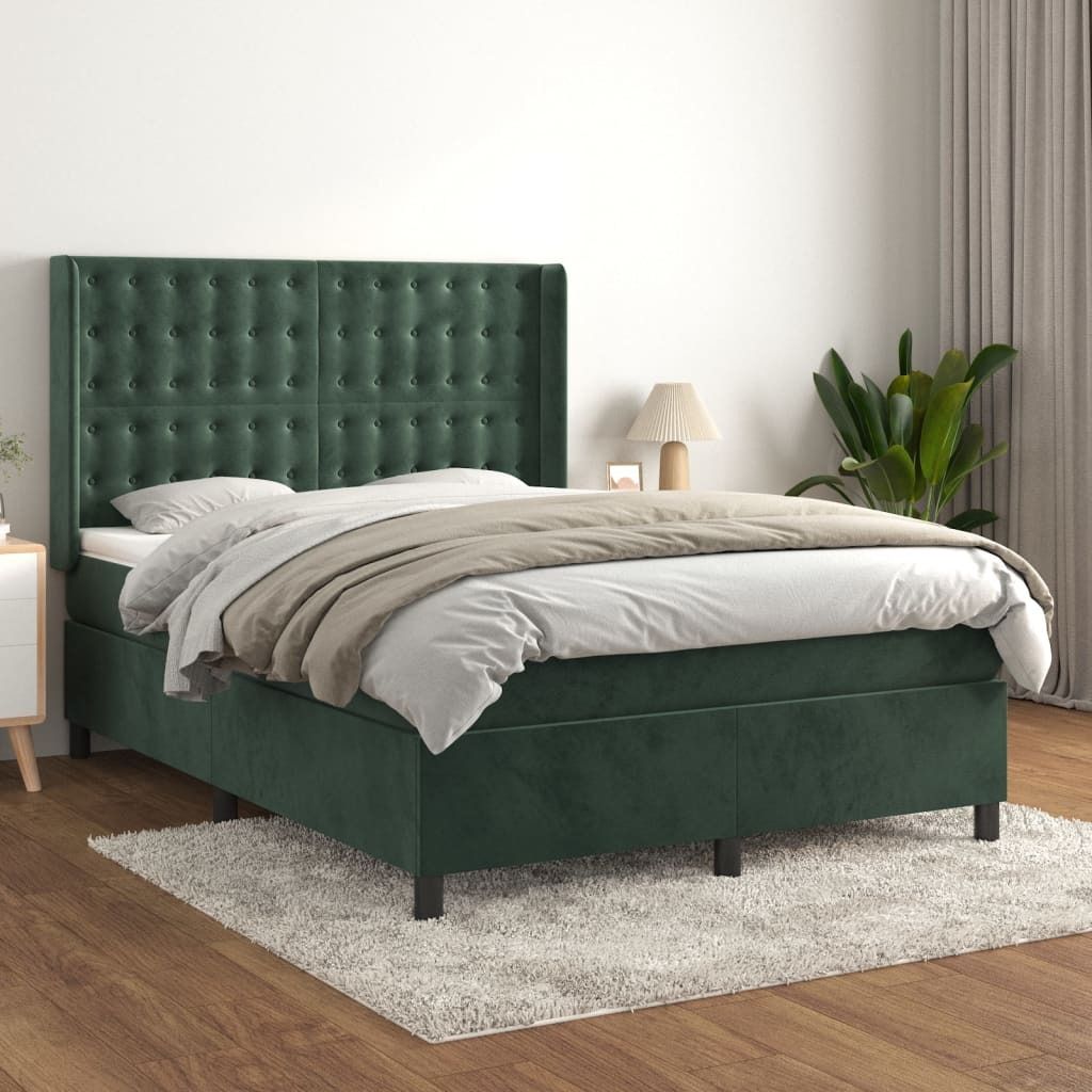Möbel Boxspringbett mit Matratze Dunkelgrün 140x200 cm Samt - Klassische Betten 3132924