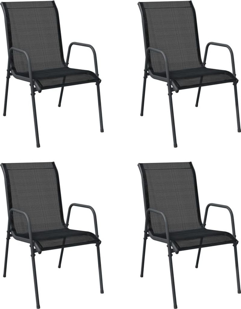 vidaXL Gartenstühle 4 Stk. Stahl und Textilene Schwarz Produktbild 