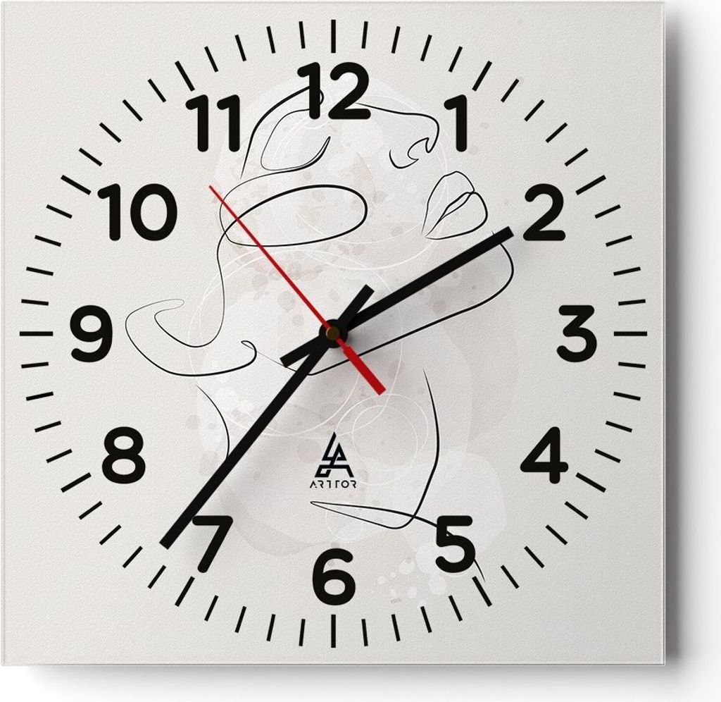 Wanduhr - Quadrat - Glasuhr - Gesicht Linie Skizze - 40x40cm - Schleichendes Uhrwerk - Lautlos - zum Aufhängen bereit - Dekoration Modern - Wandde...