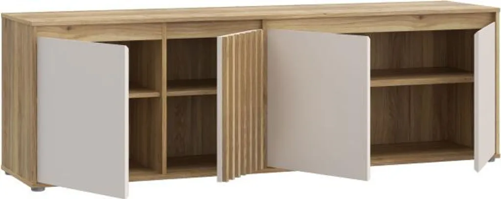 Meuble TV Robuste ELISTON Blanc et Chêne - Support Écran de 174 cm - 5