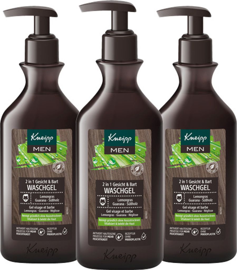 3 x Kneipp MEN 2in1 Gesicht & Bart Waschgel Lemongras Produktbild 