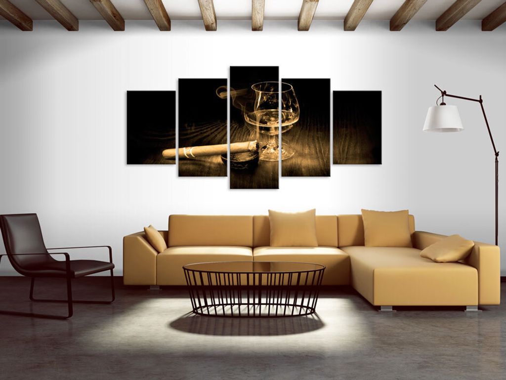 Akustikbild Whisky Zigarre 200x100 cm 5-teilige Bilder Akustikschaum Hochleistungsschallabsorber Schallschutz Leinwand 5 tlg Wandbild Raumakustik S...