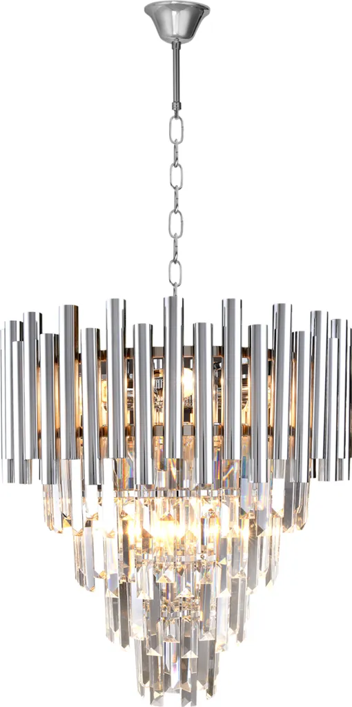 Plafonnier lustre cristal MADISON finition chrome 9 lumières E14