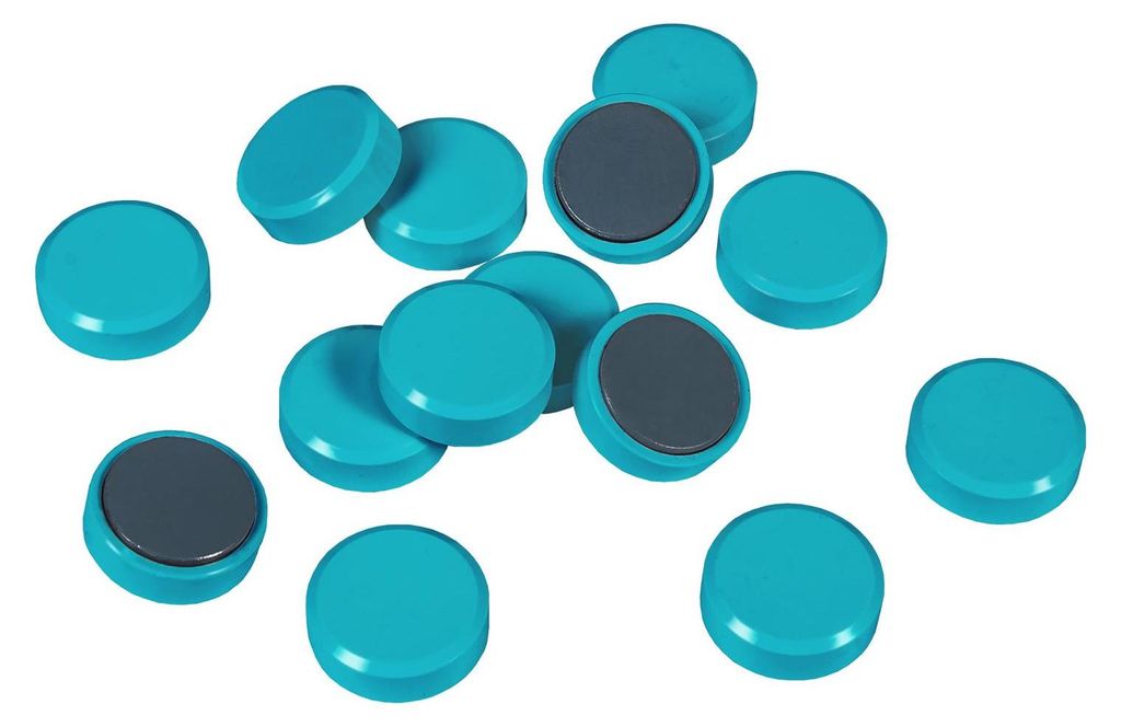 Facettenrand-Magnet zur Befestigung von Dokumente und ähnlichem an metallischen Oberflächen, Größe: D 30 x 10 mm, Haftkraft 0,6 kg, Hellblau, V...