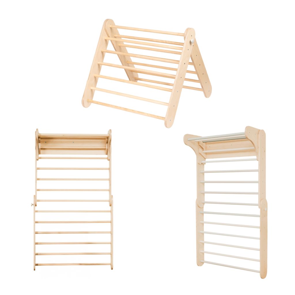 leg&go Kletterdreieck - Sprossenwand 2in1 Indoor für Kinderzimmer, aus Holz, Naturholz