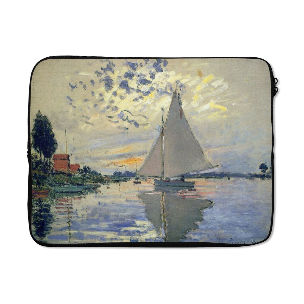 MuchoWow Laptop Hülle 17 Zoll Laptoptasche Segelboot bei Le Petit-Gennevilliers - Gemälde von Claude Monet - Zipper - Schutzabdeckung