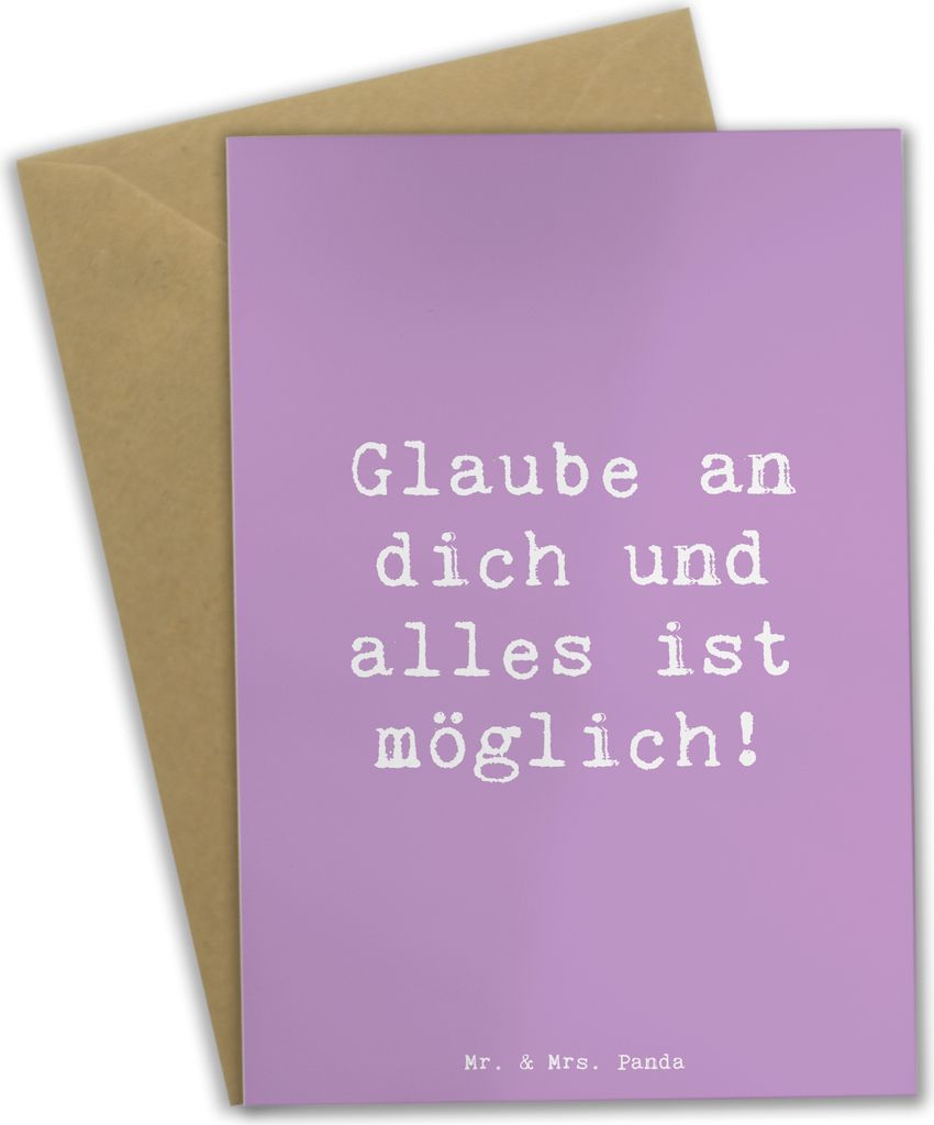 Mr. & Mrs. Panda Grußkarte Spruch Vertrauen in eigene Fähigkeiten haben - Lavendeltraum - Geschenk, inspirierende Botschaften, alles ist möglich...