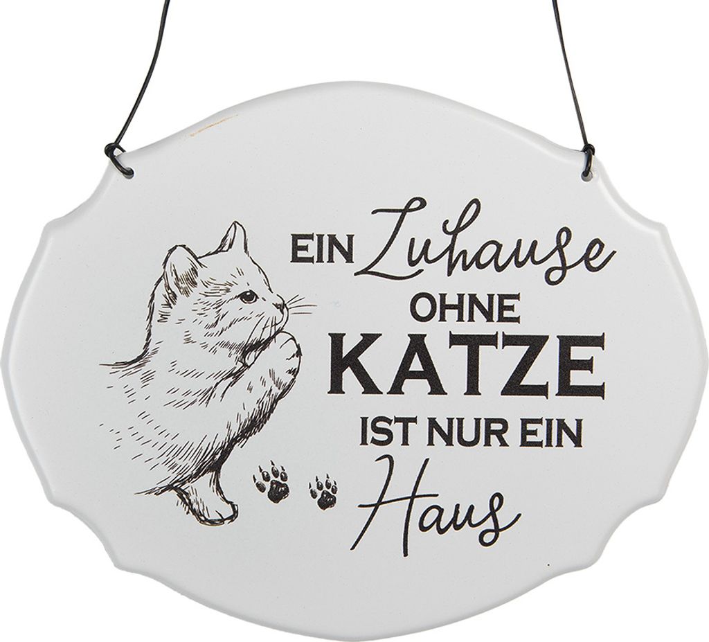 Clayre & Eef Textschild 18x15 cm Weiß Metall Katze