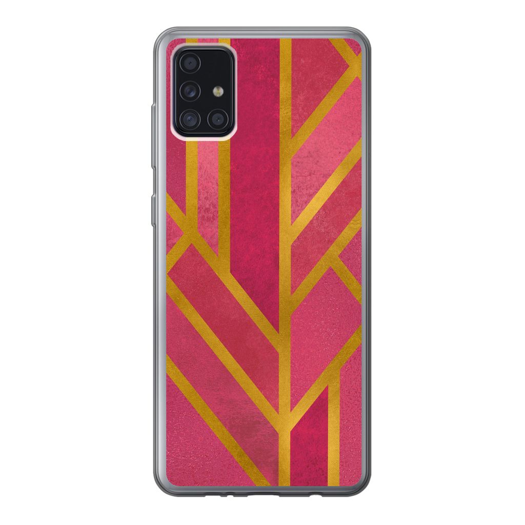 MuchoWow Handyhülle Schutzhülle Hülle für Samsung Galaxy A52 5G Gold - Rosa - Geometrisch Silikon Softcase Handy Hülle - Umschlag