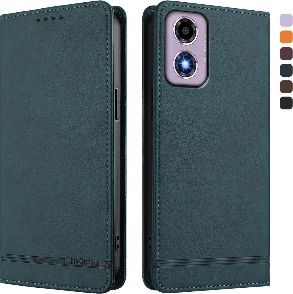 Hülle für Motorola Moto E14 / G04 / G04s / G24, Retro Kunstleder Ständer Klapphülle mit Kartenfächer und Magnetische Grün