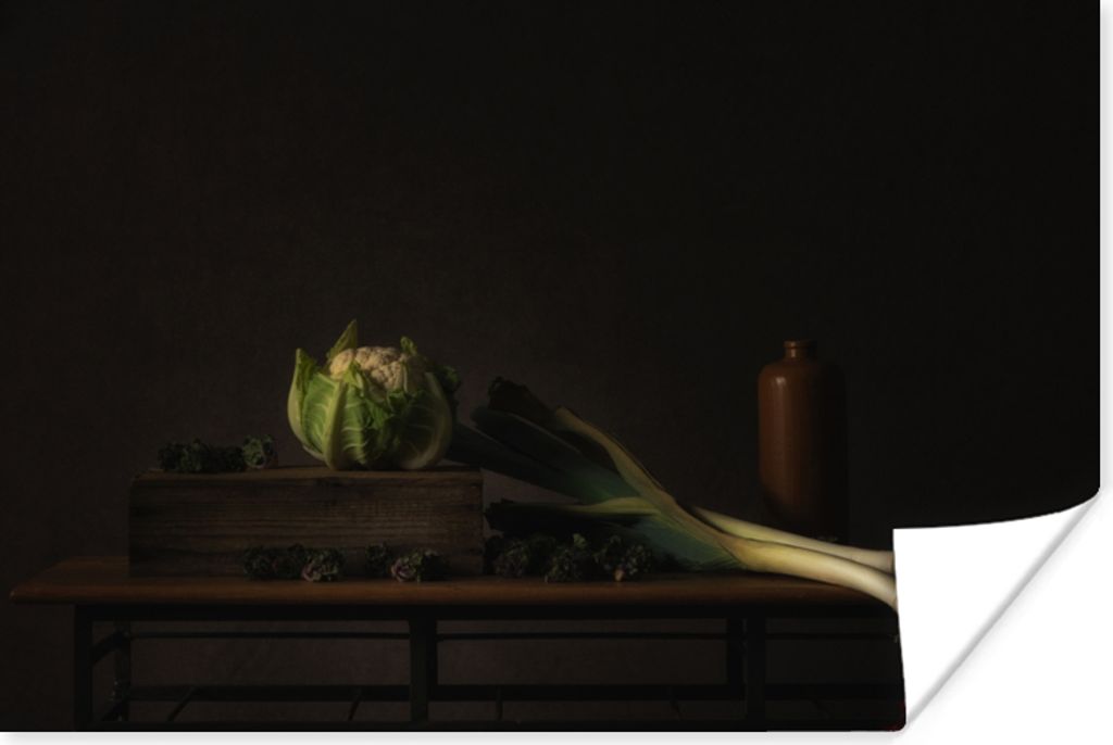 MuchoWow Poster Stilleben - Tisch - Malerei - Gemüse - Lauch - Blumenkohl - Kunst 30x20 cm - Plakate - Print