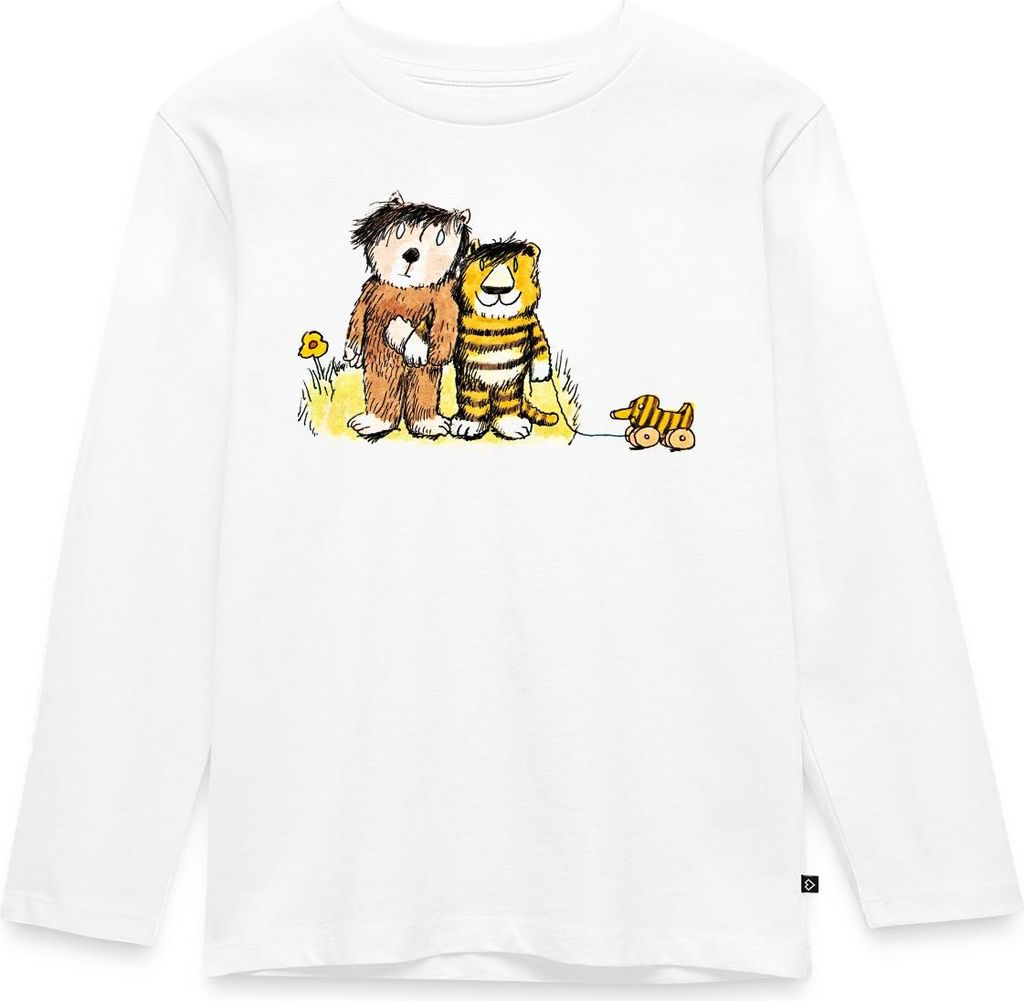 Spreadshirt Janosch Tiger, Bär und Tigerente auf Wiese Kinder Premium Langarmshirt, 110/116 (4 Jahre), Weiß