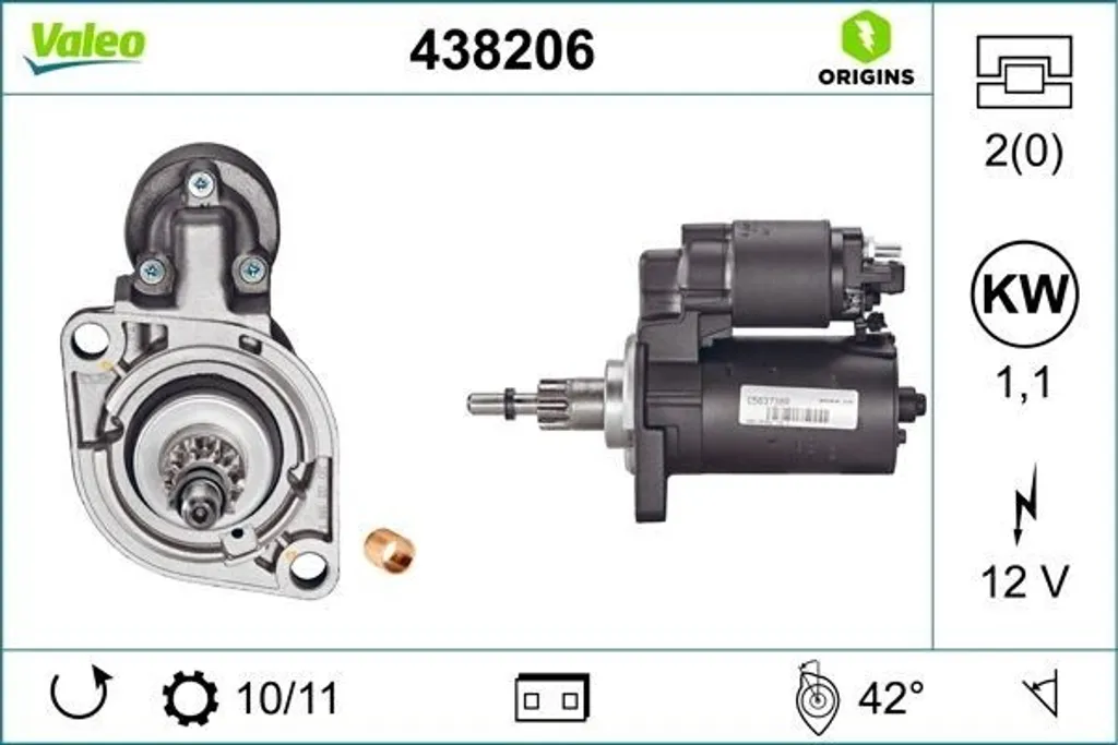 Démarreur robuste Valeo 438206 puissance 1.8kW pour Seat Leon et Toledo