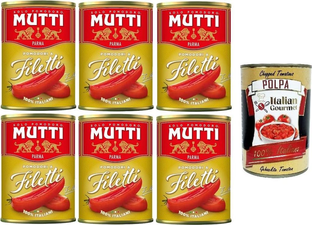 6x Mutti Filetti - Tomaten, 100% Italien 400g Dose+ Italian Gourmet polpa 400g