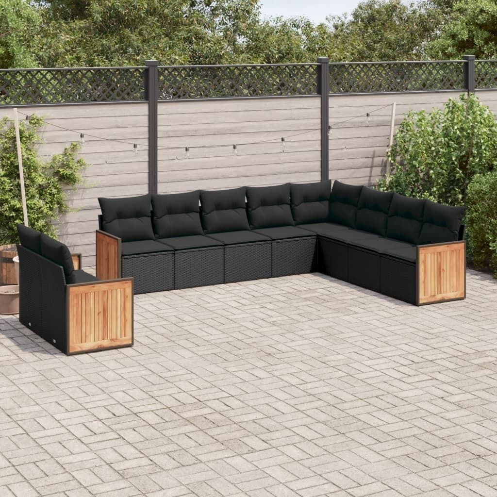 10-tlg. Garten-Sofagarnitur - mit Kissen Schwarz Poly Rattan - Gartenmöbelset 3227791