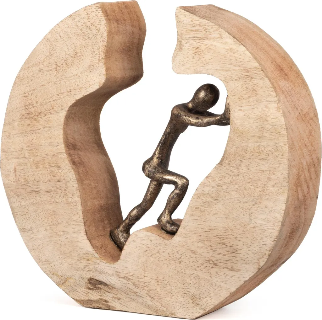 Statue Décorative Fait Main Push and Work 29x28 cm Noir Or Bois Massif