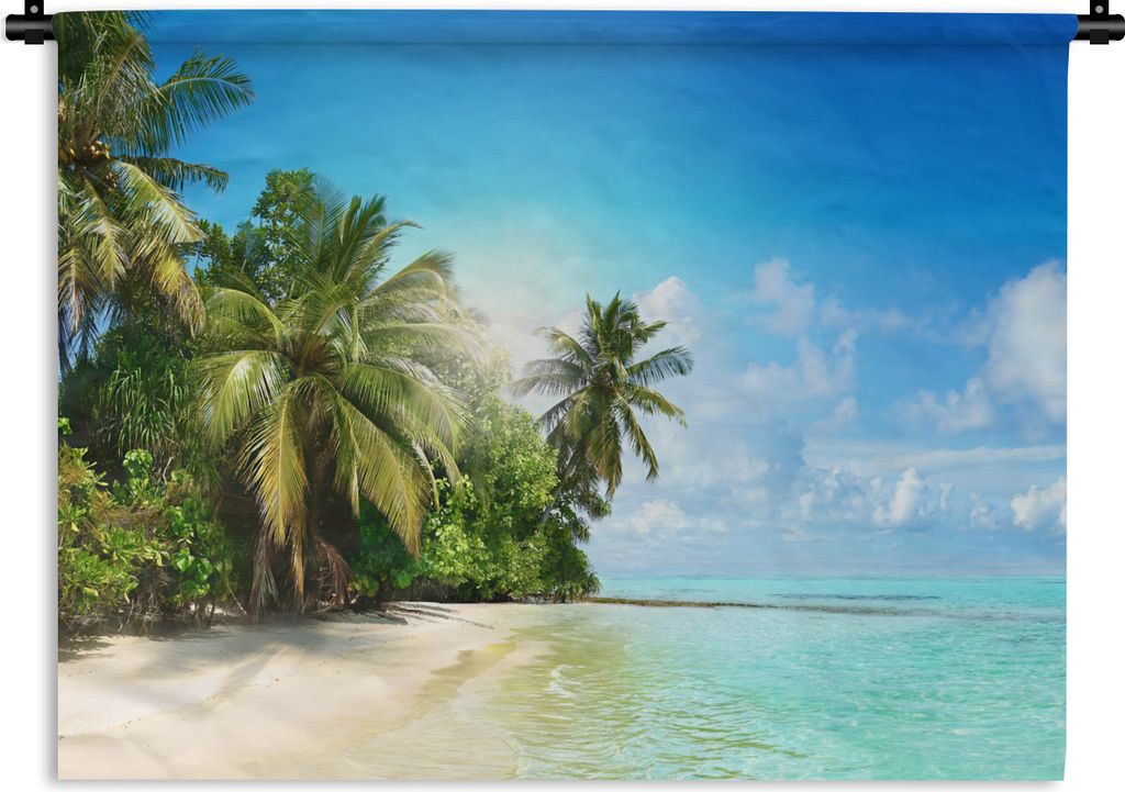 MuchoWow Wandteppich Wandbehang Meer - Palme - Strand - Tropisch - Blau - Grün 90x67.5 cm Tapisserie Dekoration Wandtuch - Fototeppich - Wand-Sk...