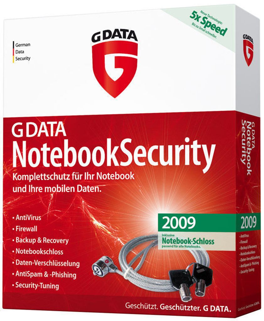 G DATA NotebookSecurity 2009, DE, 1-user, Box, 1 Benutzer, 1 Jahr(e), 512 MB, CD-ROM, Windows XP SP2 32/64-bit Windows Vista 32/64-bit