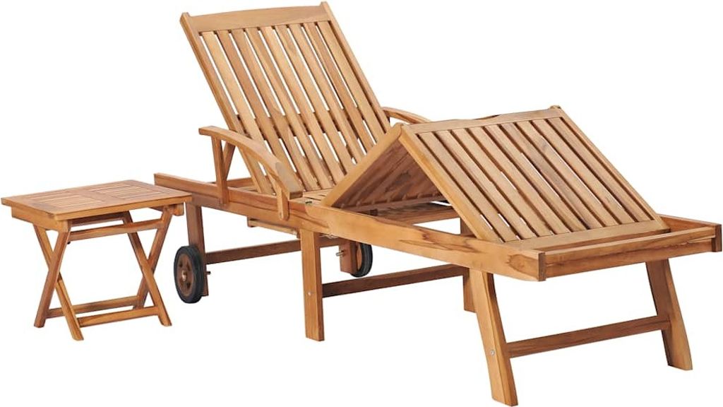vidaXL Sonnenliegen 2 Stk. mit Tisch Massivholz Teak