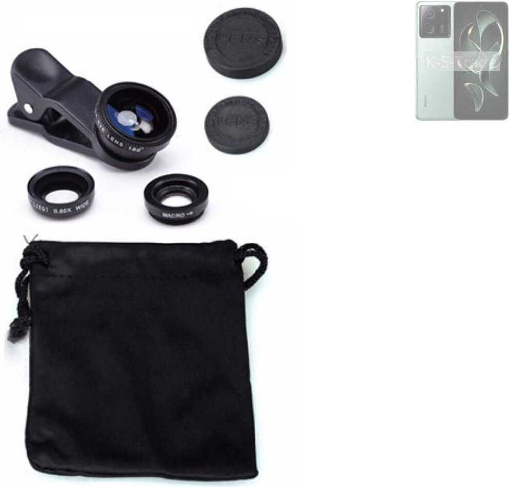 K-S-Trade Smartphone Kamera Linsen Set Kompatibel mit Xiaomi Redmi K60 Ultra 3in1 Clip-On Kamera Adapter Macro Weitwinkel FishEye Fischauge Objektiv
