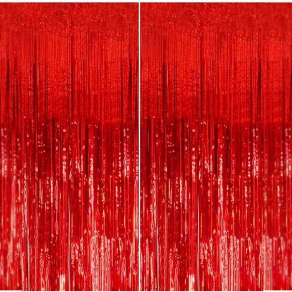Rot Lametta Vorhang 2er Set Glitzer Folienvorhang Party Hintergrund Deko, Fransen Vorhang für Geburtstag, Hochzeit & Eventdekoration