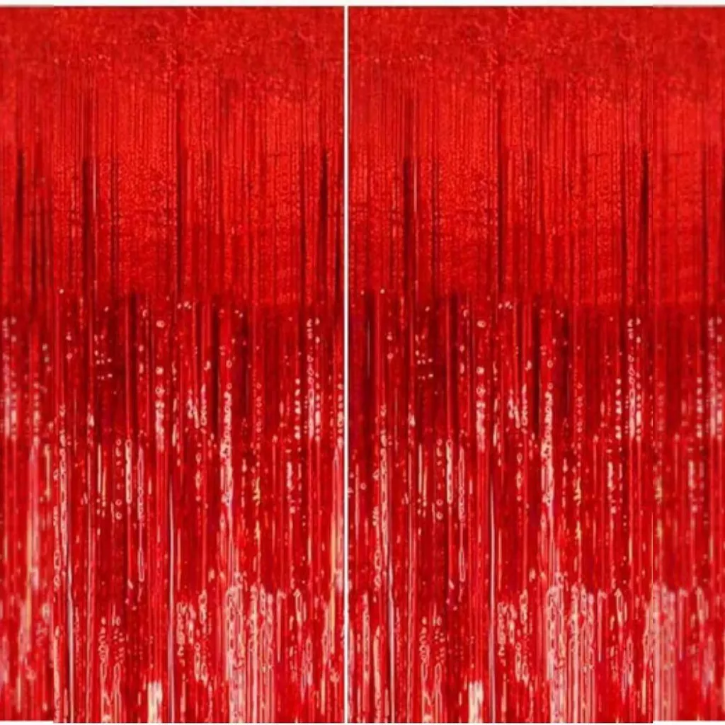 Rideau scintillant rouge lot de 2 décorations murales effet miroir 2m