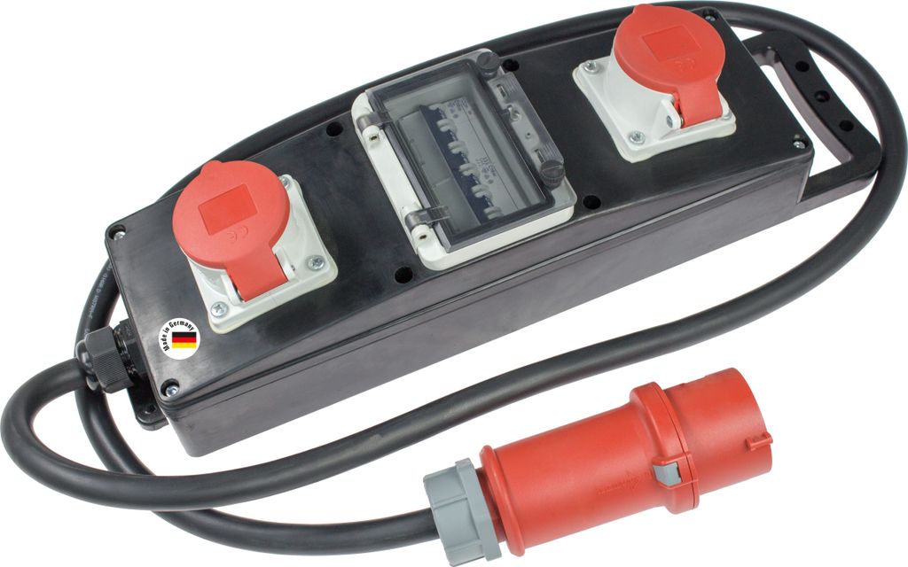 as-Schwabe Vollgummi-Stromverteiler CEE 400V 32A 5G6 auf 2x CEE 400V 16A IP44