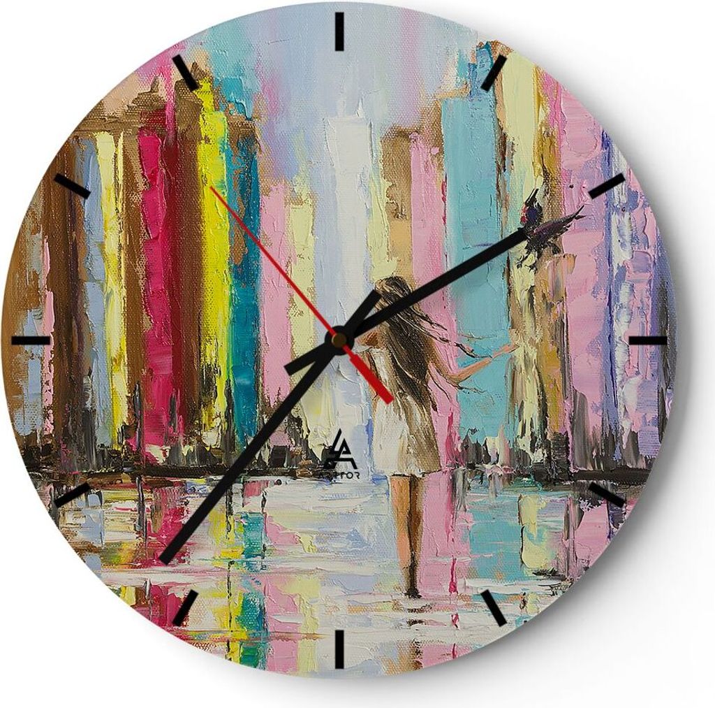 Wanduhr - Rund - Glasuhr - Mädchen Vogel - 40x40cm - Schleichendes Uhrwerk - Lautlos - zum Aufhängen bereit - Dekoration Modern - Wanddekoration ...