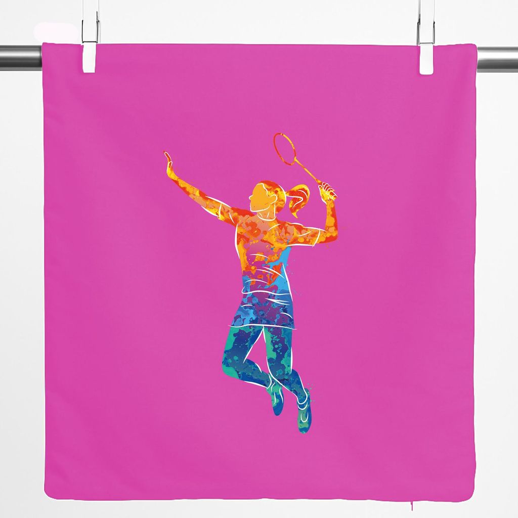 Huuraa Kissenbezug Badminton bunte Silhouette 40x40cm Fuchsia Baumwolle Dekokissenbezug Geschenkidee
