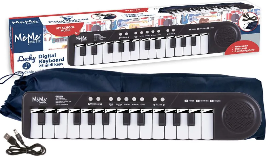 MeMe 4897131870772 Clavier MIDI Enfant Noir et Blanc pour Apprendre la Musique