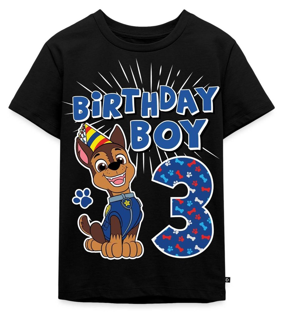 Spreadshirt Paw Patrol Chase 3 Jahre Alt 3. Geburtstag Kinder Premium T-Shirt, 110/116 (4 Jahre), Schwarz