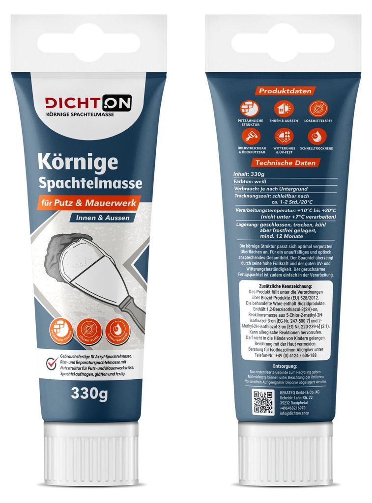 Körnige Spachtelmasse Fertigspachtel 330g in Tube für Putz Produktbild 