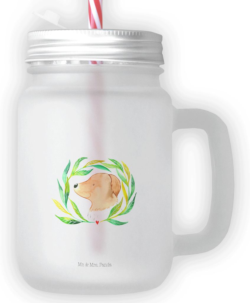 Mr. & Mrs. Panda Trinkglas Hund Blumen - Transparent - Geschenk, Ranke, Niedlich, Cocktailglas, Sprüche, glas mit deckel, Strohhalm, Mason Jar, Hu...