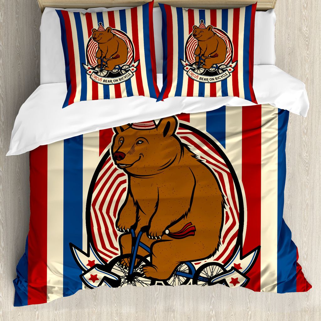 ABAKUHAUS Bär Bettbezug, Zirkus-Maskottchen auf Fahrrad, Milbensicher Allergiker geeignet mit Kissenbezügen, 200 cm x 200 cm - 80 x 80 cm, Ruby B...